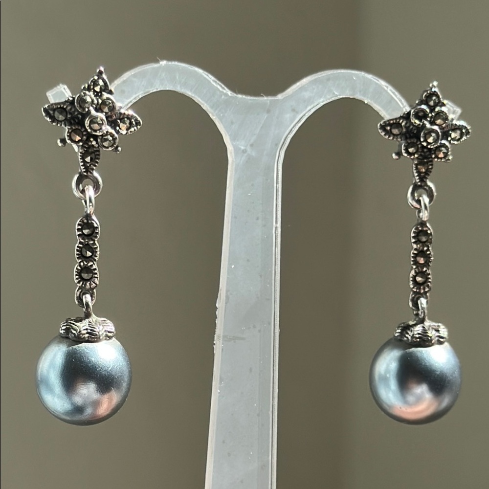 925 silver Sophisticated Silver Pearl Drop Earrings
